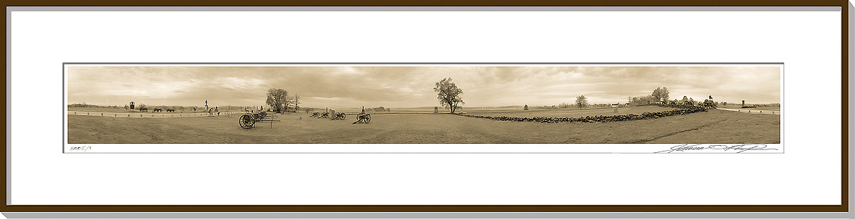 Framed and matted 360 degree panoramic photograph | The Angle | Gettysburg National Battlefield | James O. Phelps | 360 Degree Panoramic Photography